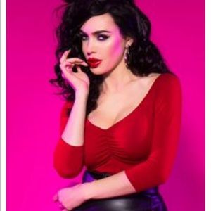 Deadly dames pinup girl jailbird top in red XL